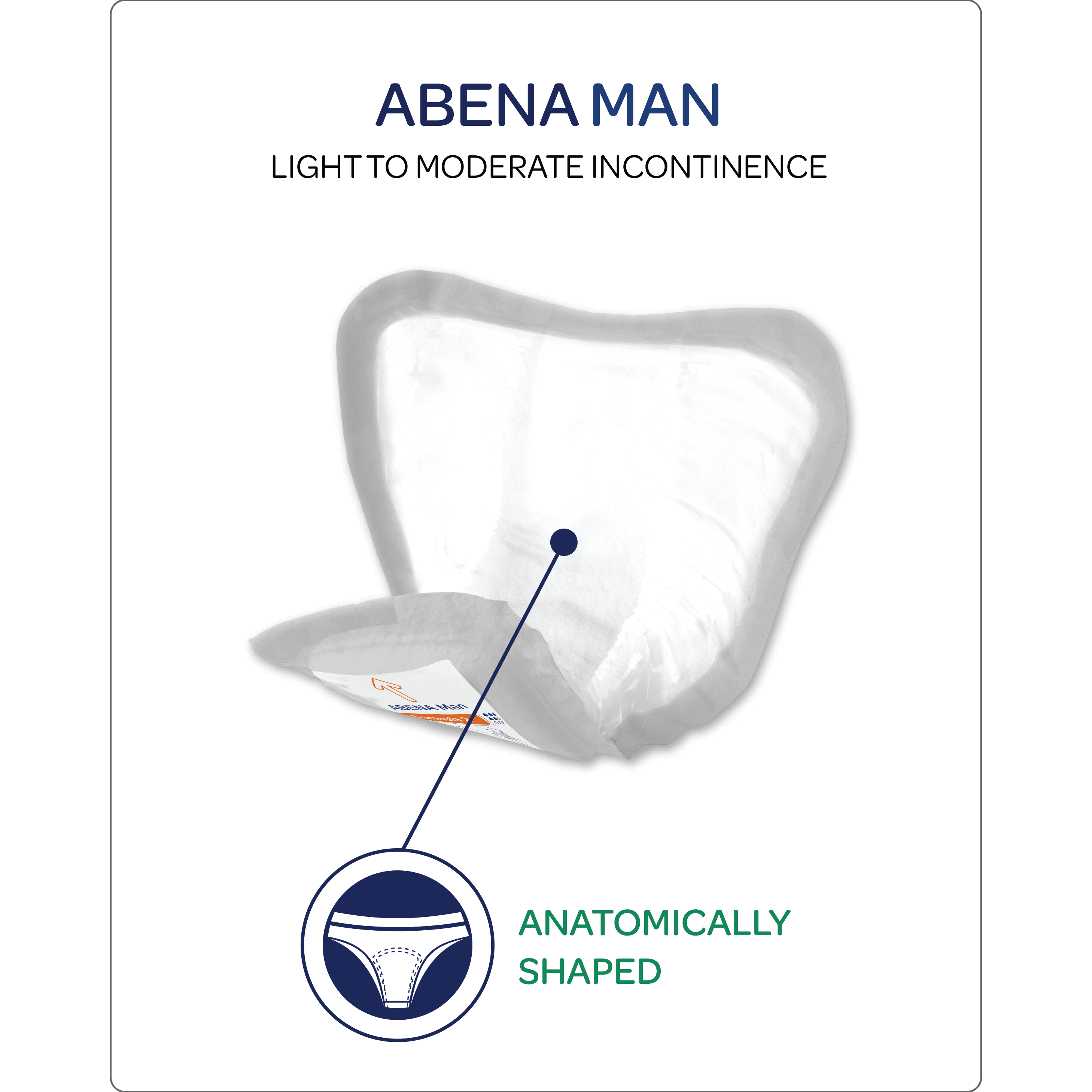 Abena Man incontinence pads anatomically shaped for the male body